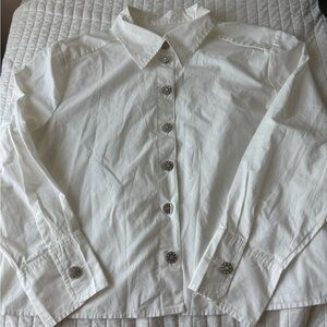 a new day White Button-Front Shirt with Decorative Button
